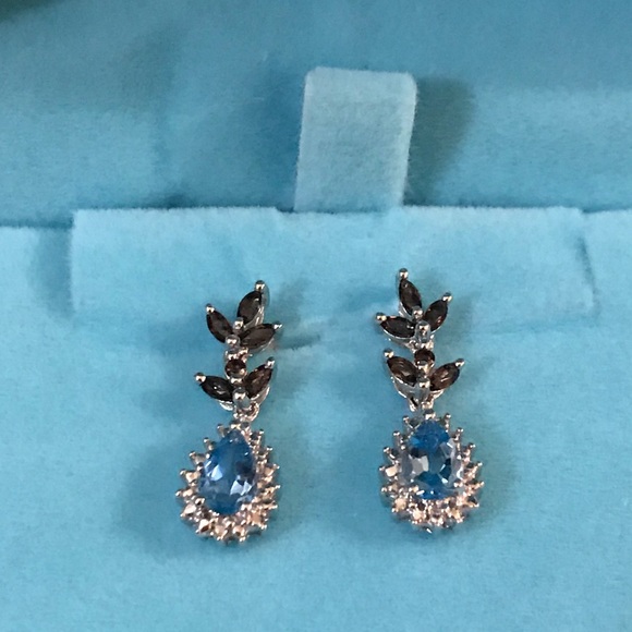 10kt White Gold Amethyst & Blue Topaz Earrings